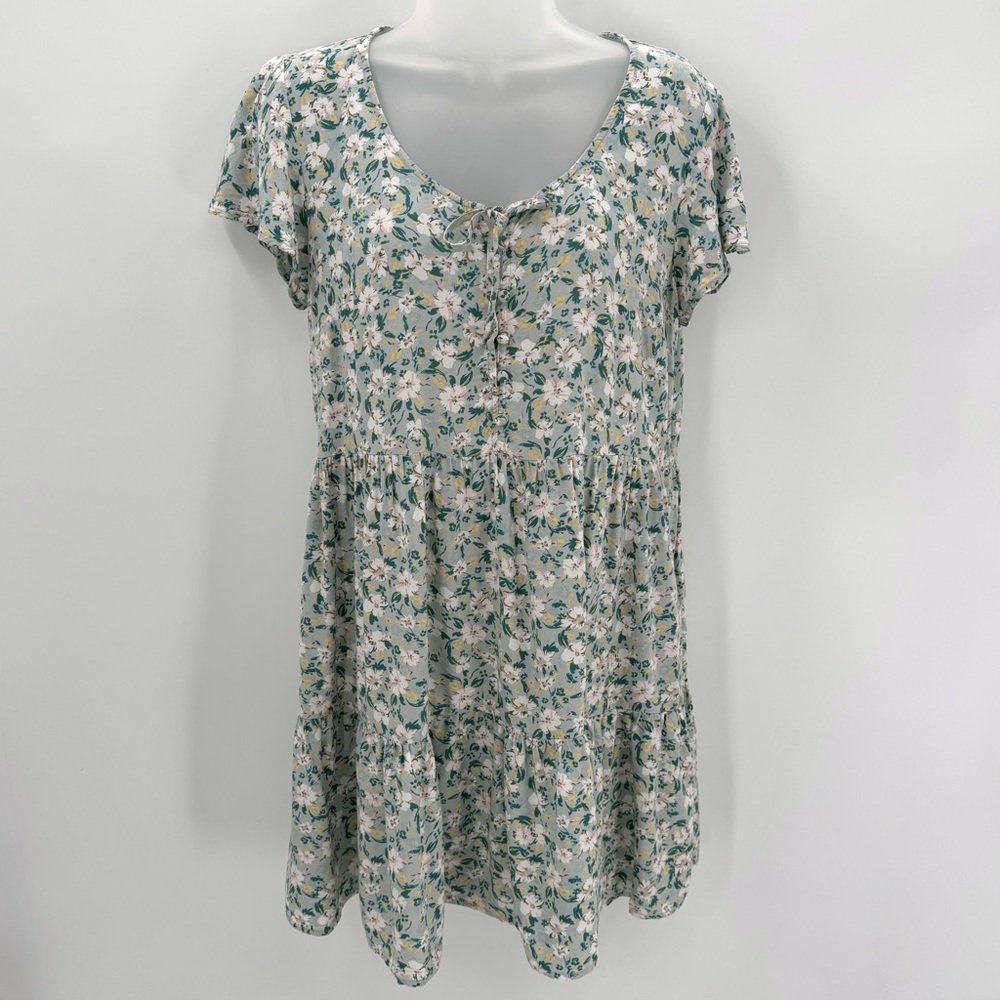 True Craft Dress Juniors L Floral Flutter Sleeve Babydoll Faux Button Bodice